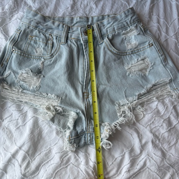 SHEIN Blue Jean Shorts High-Waisted Distressed Light Wash - Picture 4 of 7